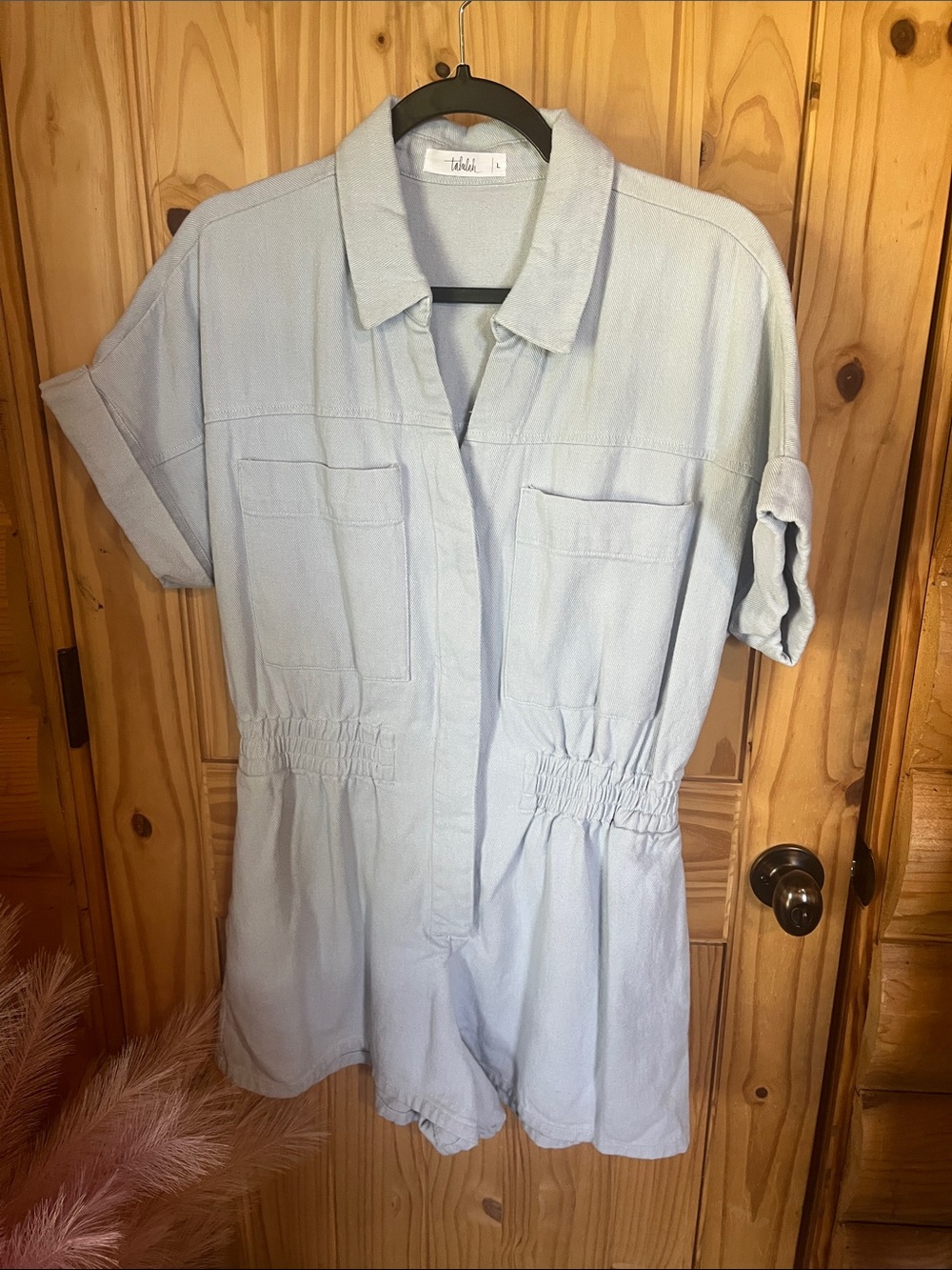 TALULAH Light Blue Denim Short Sleeve Romper - Picture 4 of 7